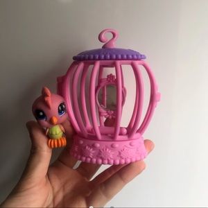 Littlest pet shop pink bird in cage